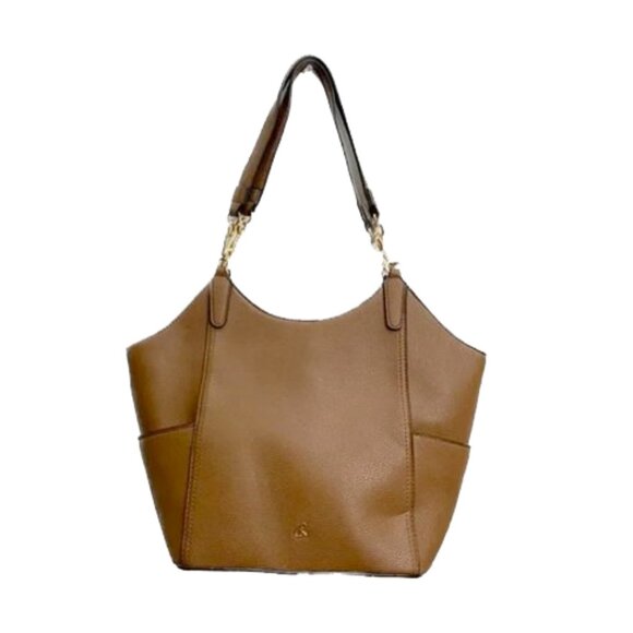 cognac style tote faux leather boho double straps chain shoulder satchel handbag - Picture 1 of 6